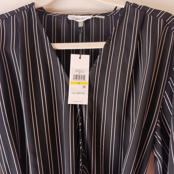 Calvin Klein Black Stripe Wrap Style Blouse - Picture 2 of 14